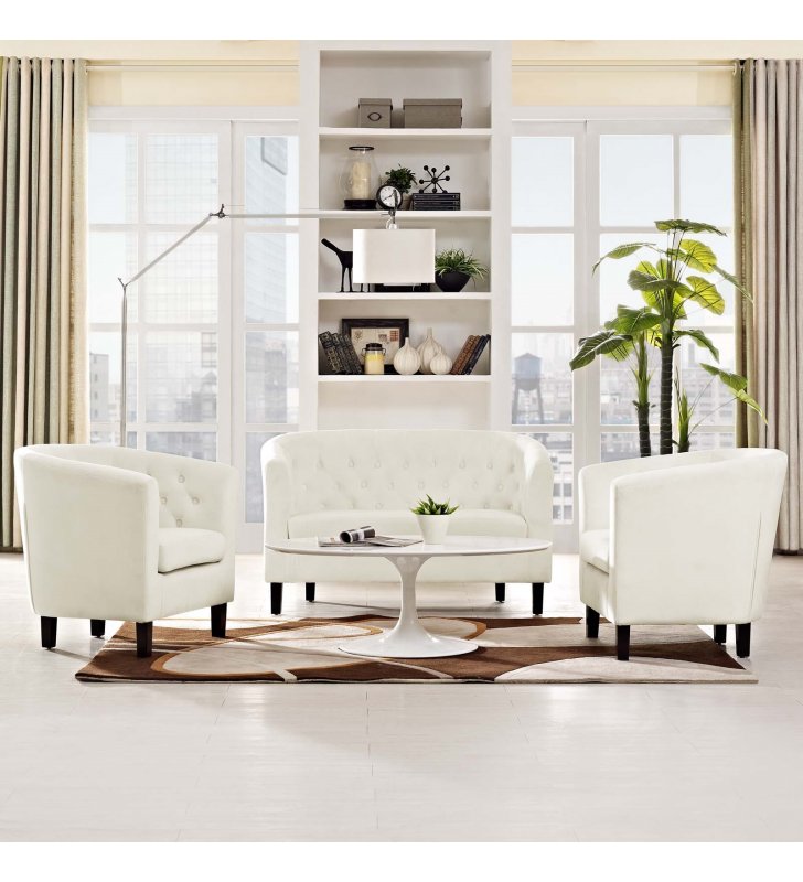 Prospect 3 Piece Performance Velvet Loveseat and Armchair Set in Ivory - Lexmod