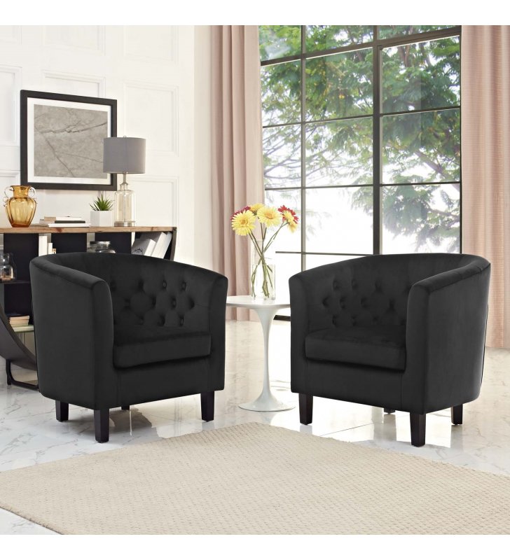Prospect 2 Piece Performance Velvet Armchair Set in Black - Lexmod