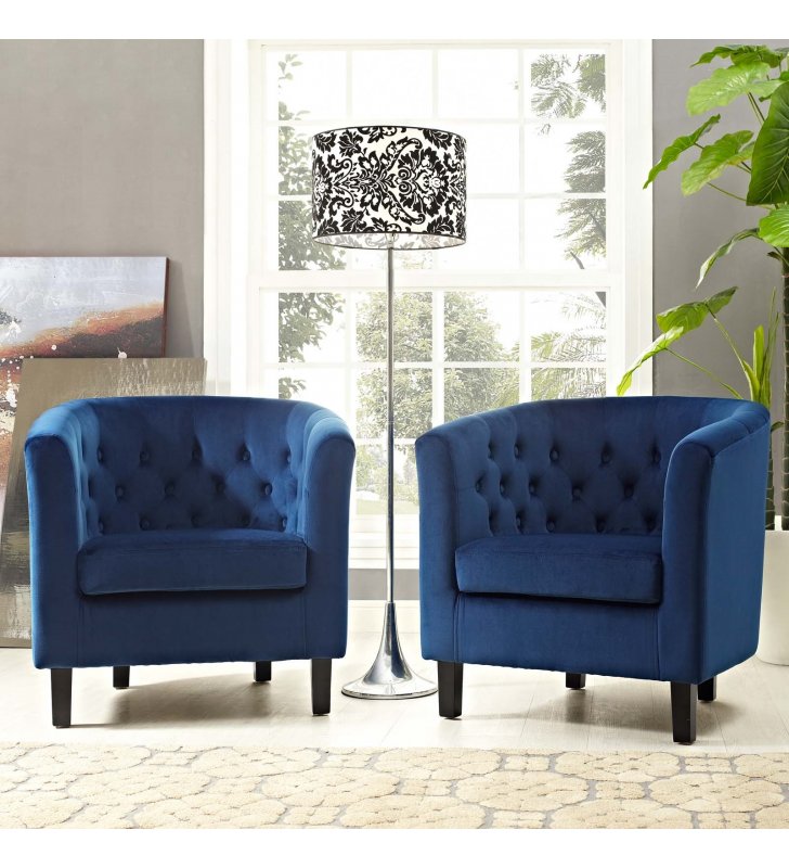Prospect 2 Piece Performance Velvet Armchair Set in Navy - Lexmod