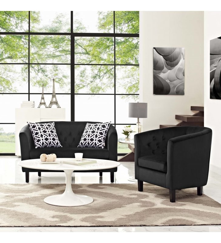 Prospect 2 Piece Performance Velvet Loveseat and Armchair Set in Black - Lexmod