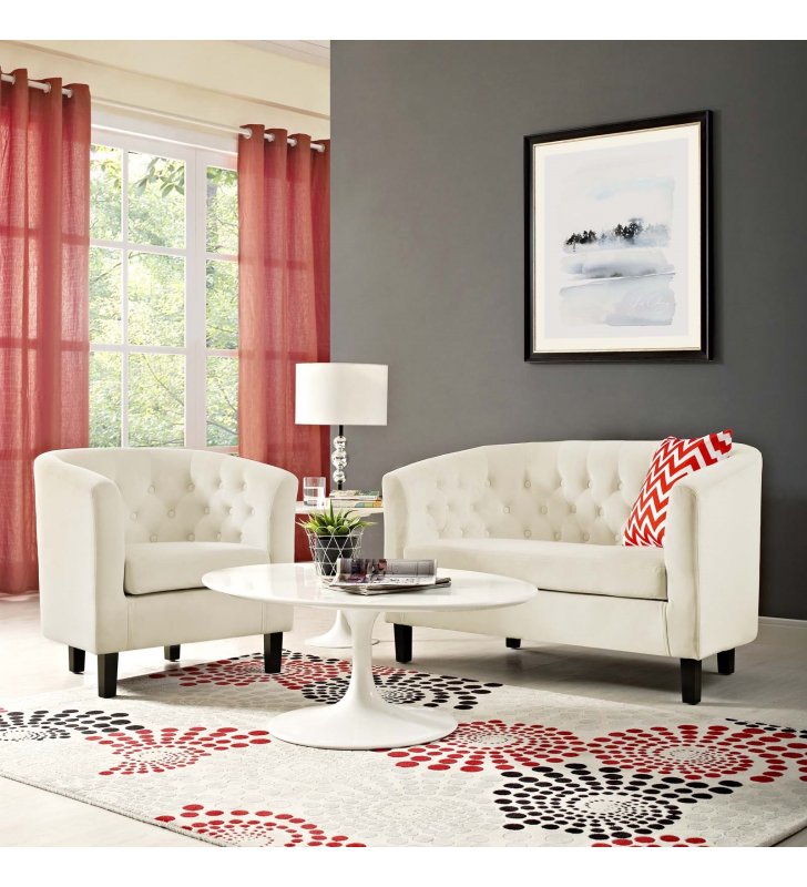 Prospect 2 Piece Performance Velvet Loveseat and Armchair Set in Ivory - Lexmod