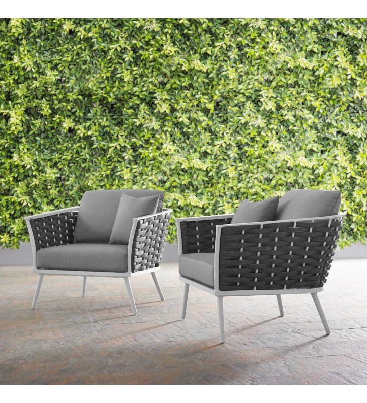 Stance Armchair Outdoor Patio Aluminum Set of 2 in White Gray - Lexmod