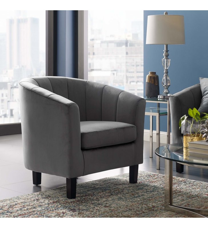 Prospect Channel Tufted Performance Velvet Armchair in Gray - Lexmod