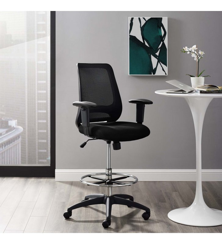 Forge Mesh Drafting Chair in Black - Lexmod