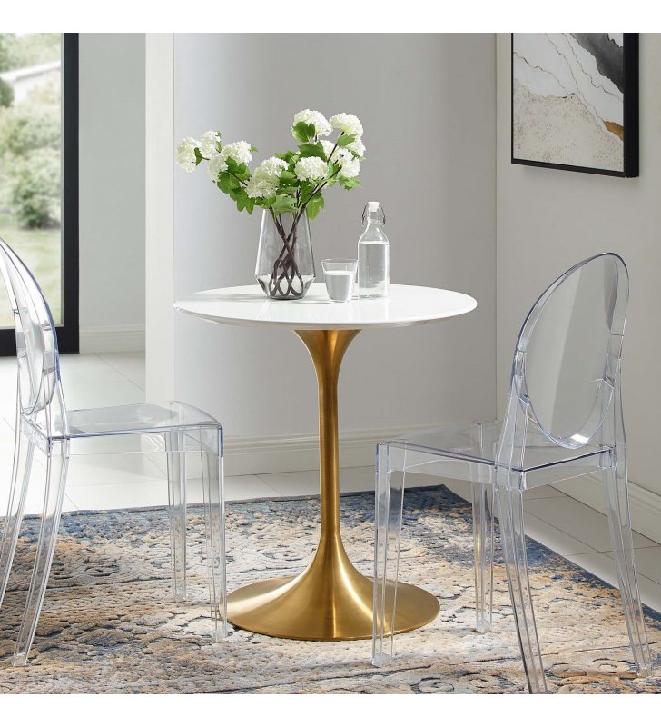 Lippa 28" Round Wood Dining Table in Gold White - Lexmod