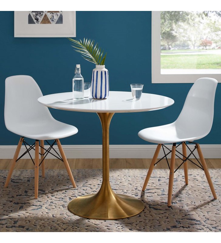 Lippa 36" Round Wood Dining Table in Gold White - Lexmod