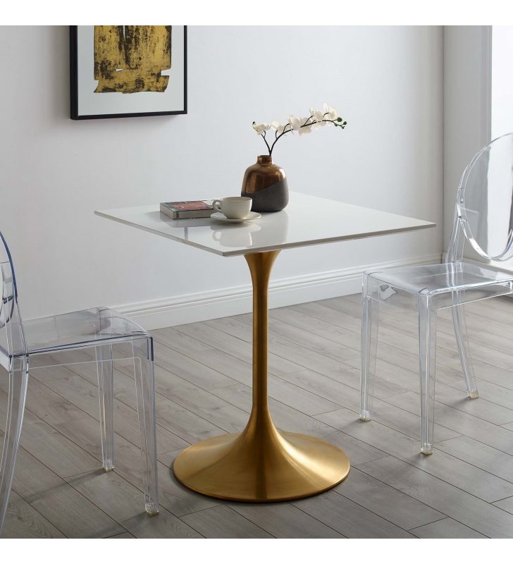 Lippa 28" Square Wood Top Dining Table in Gold White - Lexmod