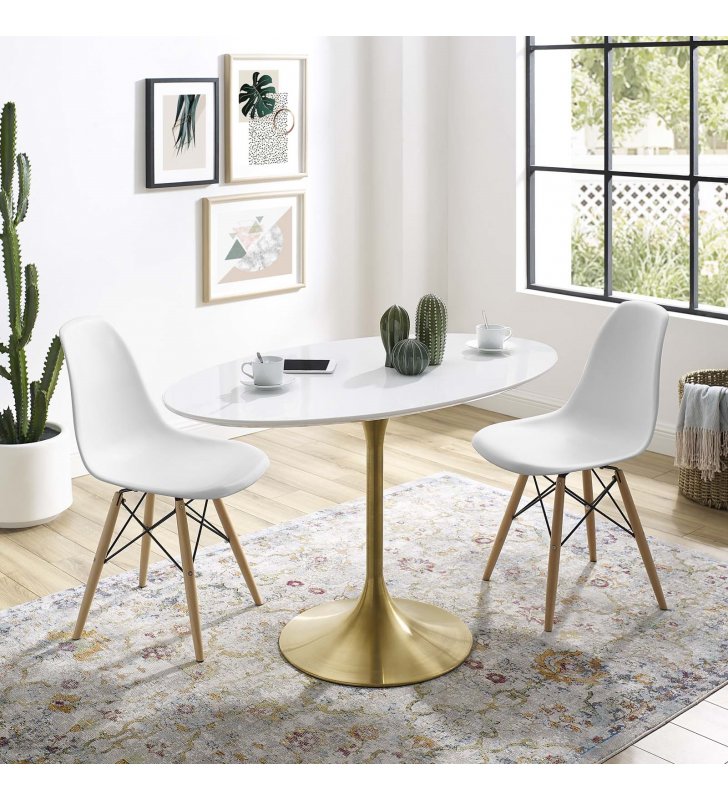 Lippa 48" Oval Wood Dining Table in Gold White - Lexmod