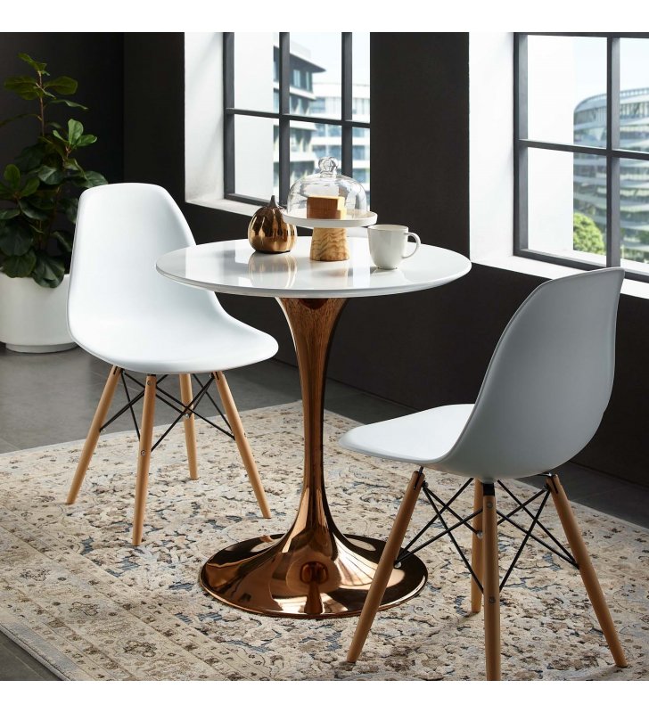 Lippa 28" Round Wood Top Dining Table in Rose White - Lexmod