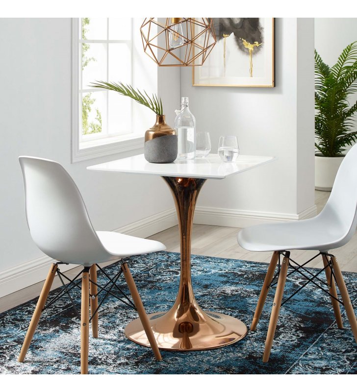 Lippa 24" Square Wood Top Dining Table in Rose White - Lexmod