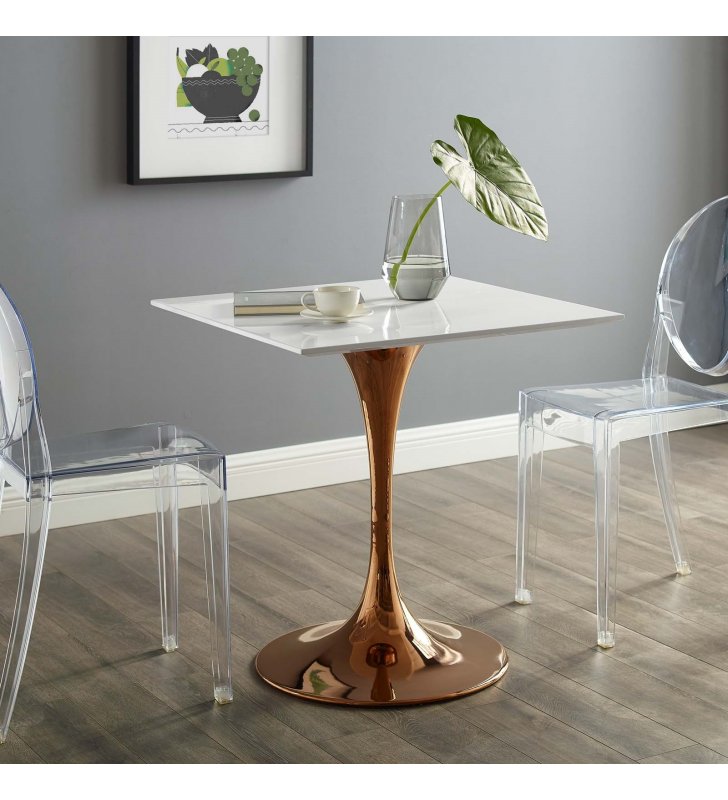 Lippa 28" Square Wood Top Dining Table in Rose White - Lexmod
