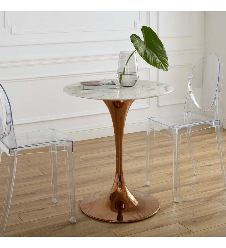 Lippa 28" Round Artificial Marble Dining Table in Rose White - Lexmod