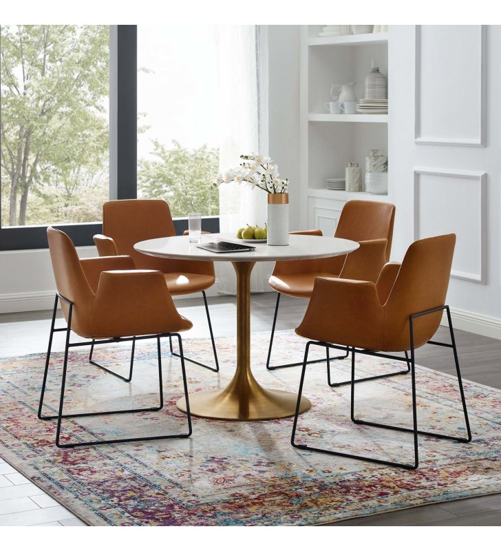 Lippa 40" Round Wood Dining Table in Gold White - Lexmod