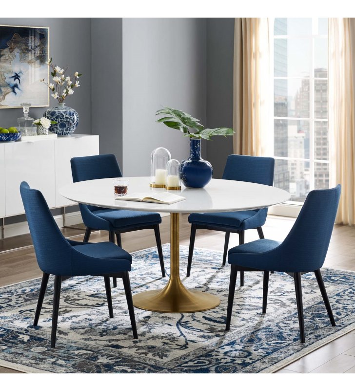 Lippa 60" Round Wood Dining Table in Gold White - Lexmod