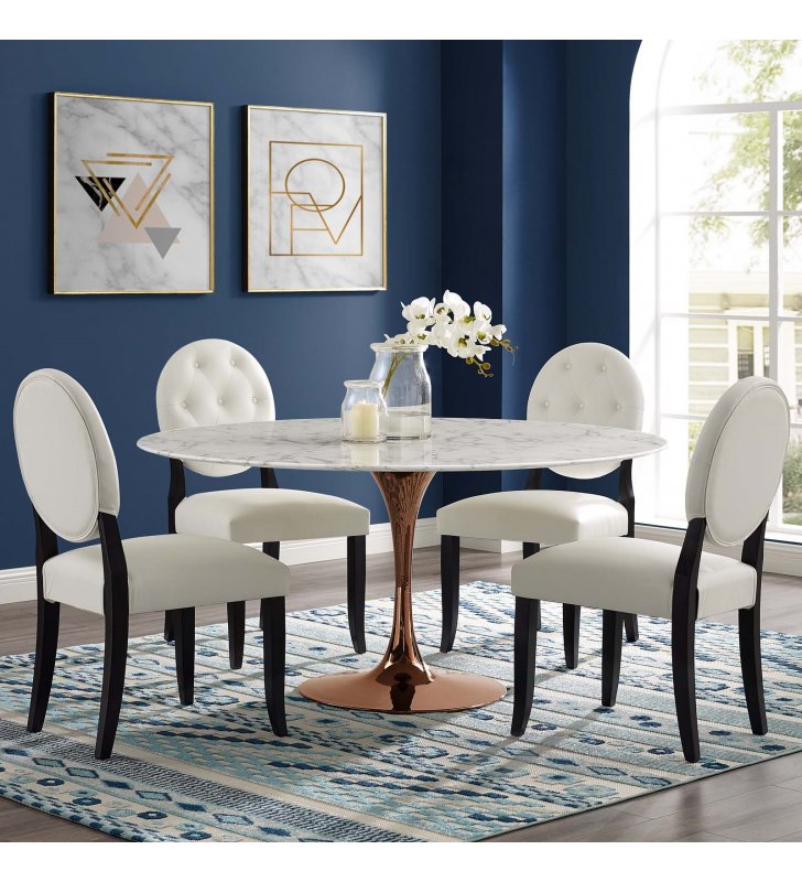 Lippa 60" Round Artificial Marble Dining Table in Rose White - Lexmod