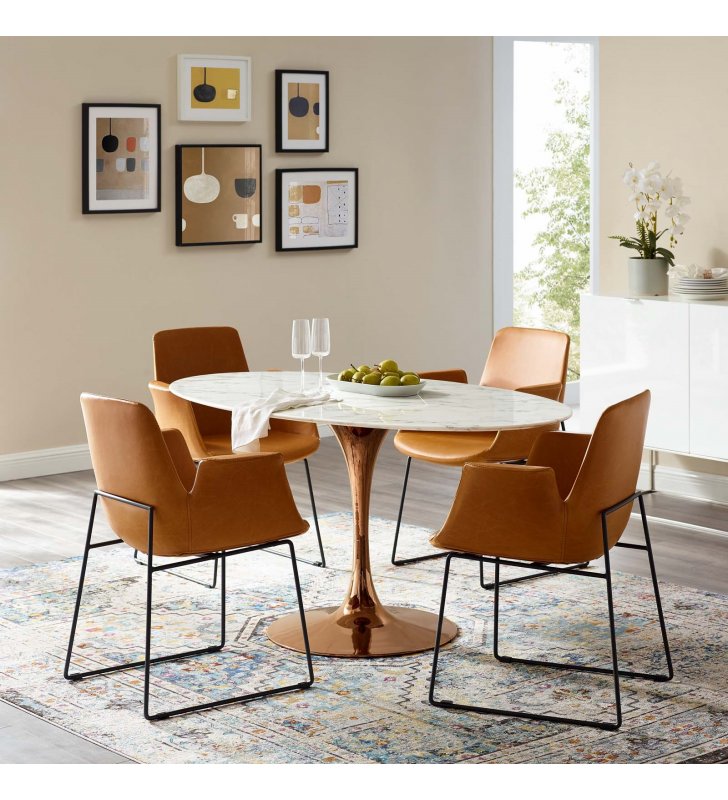 Lippa 60" Oval Artificial Marble Dining Table in Rose White - Lexmod