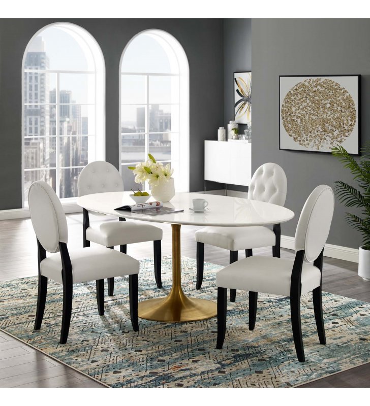 Lippa 78" Oval Wood Dining Table in Gold White - Lexmod