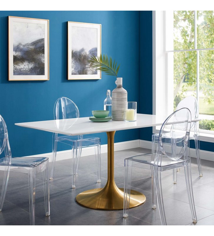Lippa 60" Rectangle Wood Dining Table in Gold White - Lexmod