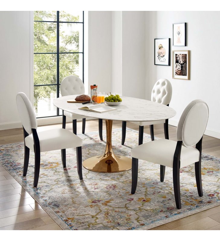 Lippa 78" Oval Artificial Marble Dining Table in Rose White - Lexmod