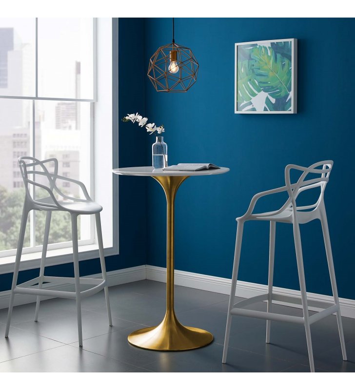 Lippa 28" Wood Top Bar Table in Gold White - Lexmod
