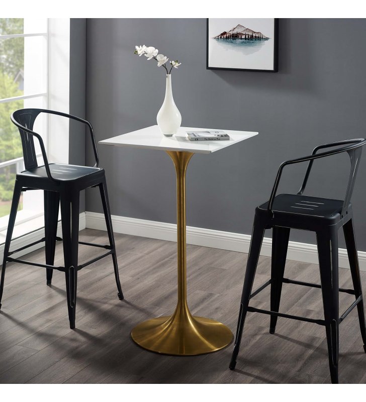 Lippa 28" Square Wood Top Bar Table in Gold White - Lexmod