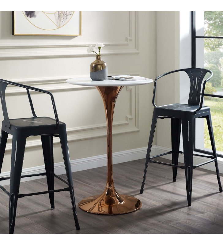 Lippa 28" Wood Top Bar Table in Rose White - Lexmod