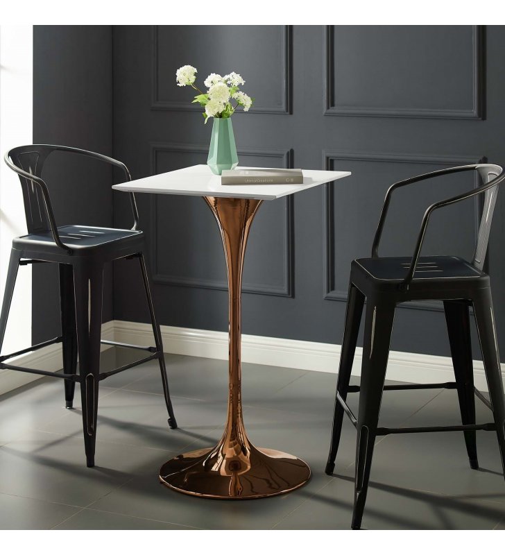 Lippa 28" Square Wood Top Bar Table in Rose White - Lexmod