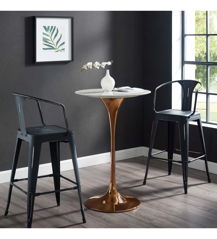 Lippa 28" Artificial Marble Bar Table in Rose White - Lexmod