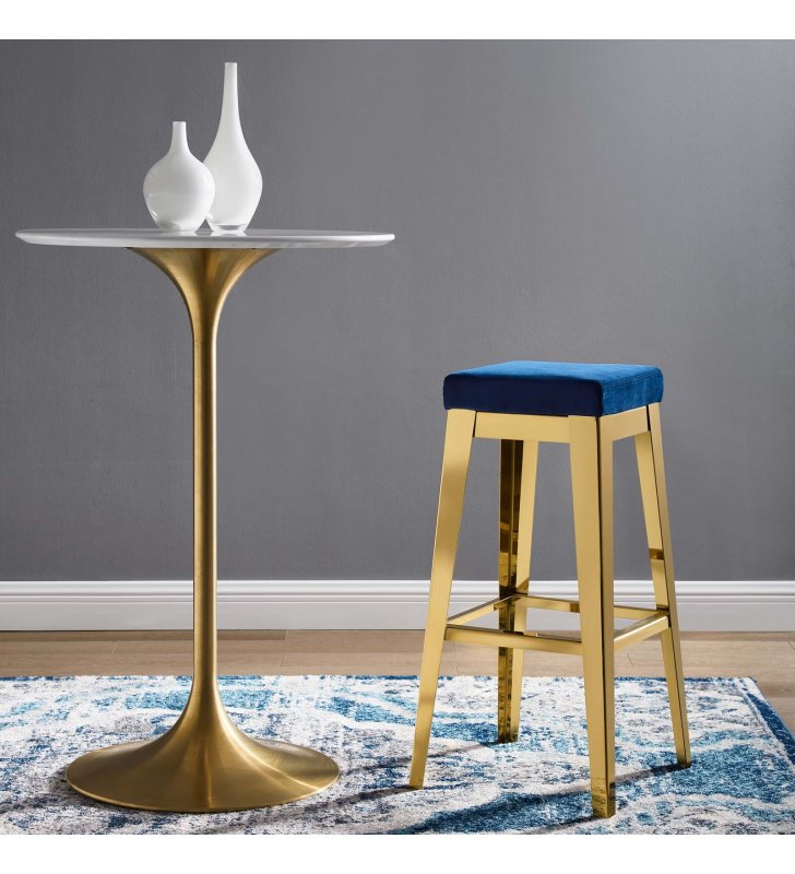Arrive Gold Stainless Steel Performance Velvet Bar Stool in Gold Navy - Lexmod