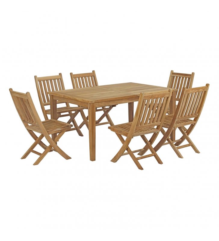 Marina 7 Piece Outdoor Patio Teak Dining Set in Natural - Lexmod