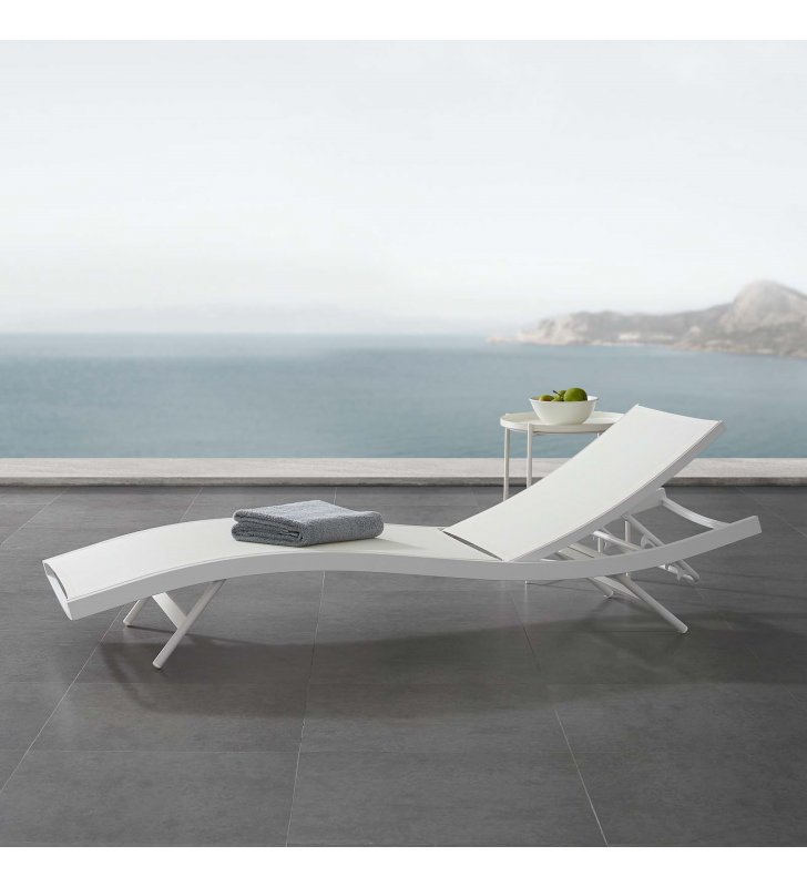 Glimpse Outdoor Patio Mesh Chaise Lounge Chair in White White - Lexmod