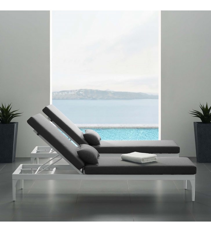 Perspective Cushion Outdoor Patio Chaise Lounge Chair in White Charcoal - Lexmod