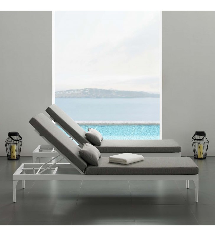 Perspective Cushion Outdoor Patio Chaise Lounge Chair in White Gray - Lexmod