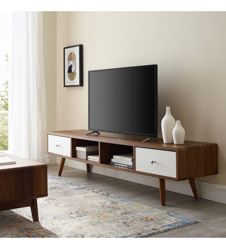 Transmit 70" Media Console Wood TV Stand in Walnut White - Lexmod