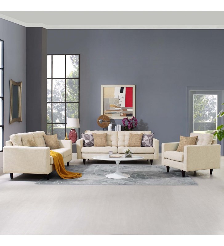 Empress Sofa, Loveseat and Armchair Set of 3 in Beige - Lexmod