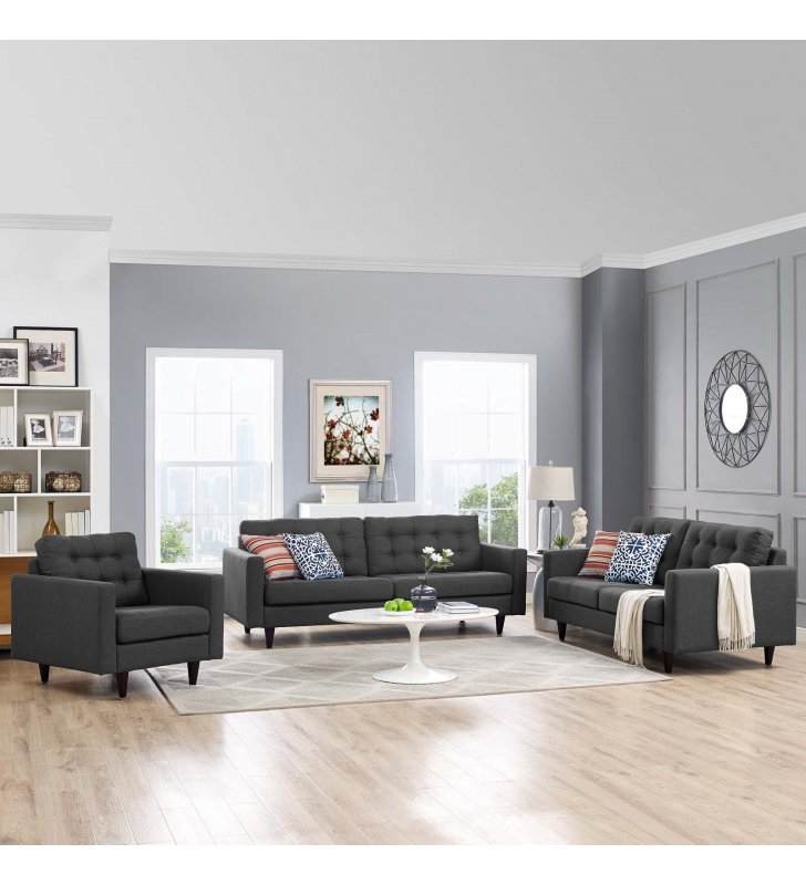 Empress Sofa, Loveseat and Armchair Set of 3 in Gray - Lexmod