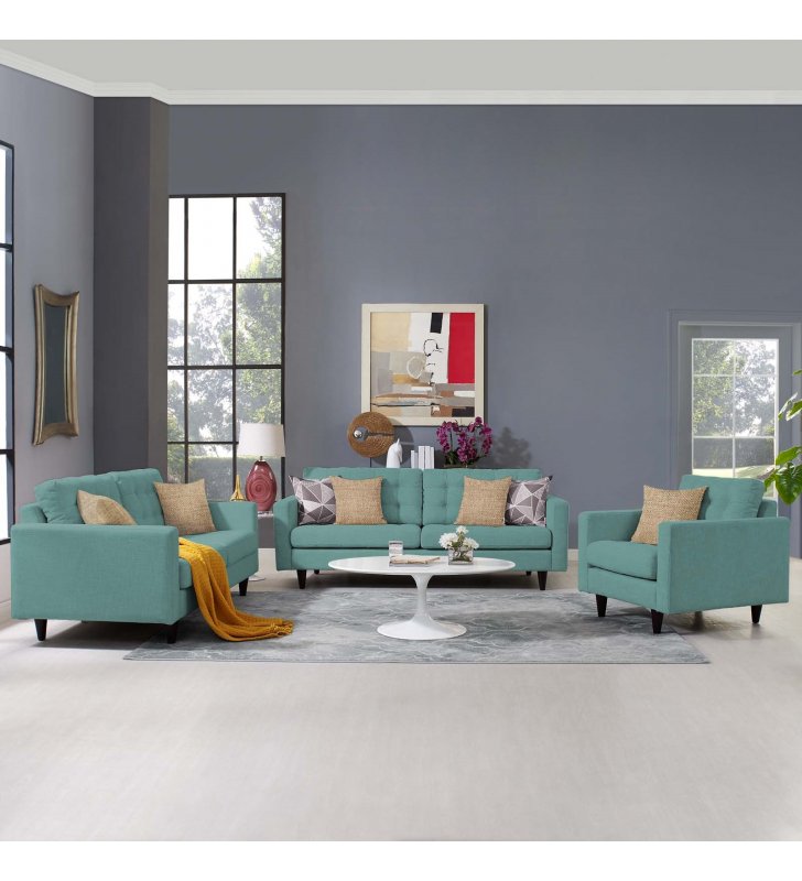 Empress Sofa, Loveseat and Armchair Set of 3 in Laguna - Lexmod