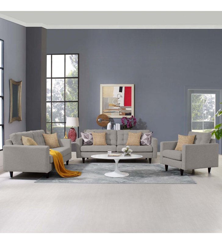 Empress Sofa, Loveseat and Armchair Set of 3 in Light Gray - Lexmod