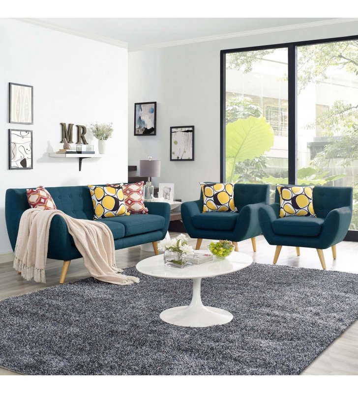 Remark 3 Piece Living Room Set in Azure - Lexmod