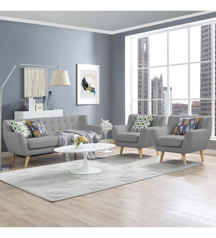 Remark 3 Piece Living Room Set in Light Gray - Lexmod