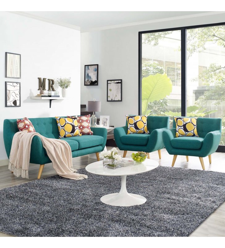 Remark 3 Piece Living Room Set in Teal - Lexmod