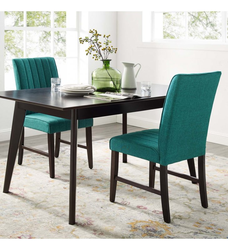 Motivate Channel Tufted Upholstered Fabric Dining Chair Set of 2 in Teal - Lexmod