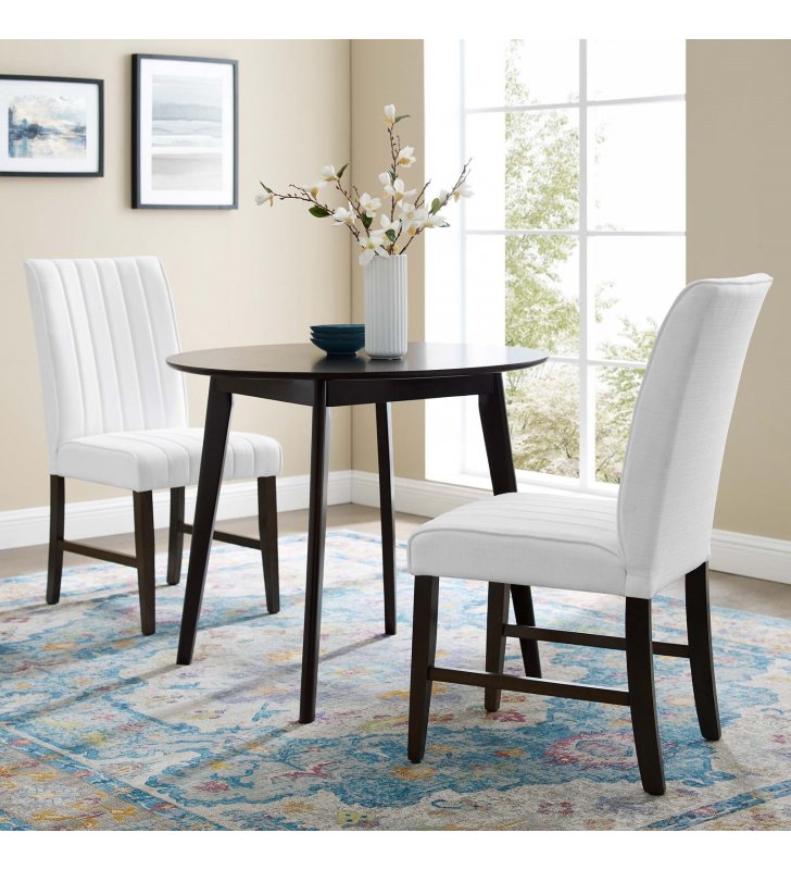 Motivate Channel Tufted Upholstered Fabric Dining Chair Set of 2 in White - Lexmod