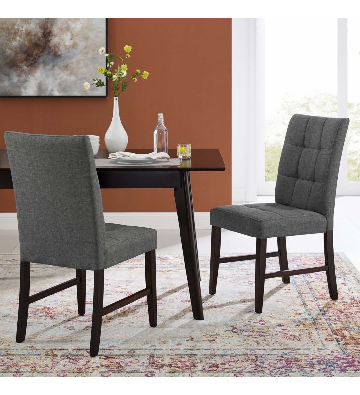 Promulgate Biscuit Tufted Upholstered Fabric Dining Chair Set of 2 in Gray - Lexmod
