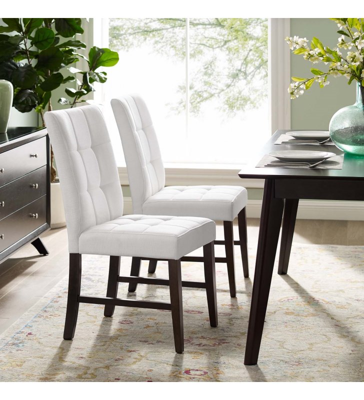 Promulgate Biscuit Tufted Upholstered Fabric Dining Chair Set of 2 in White - Lexmod