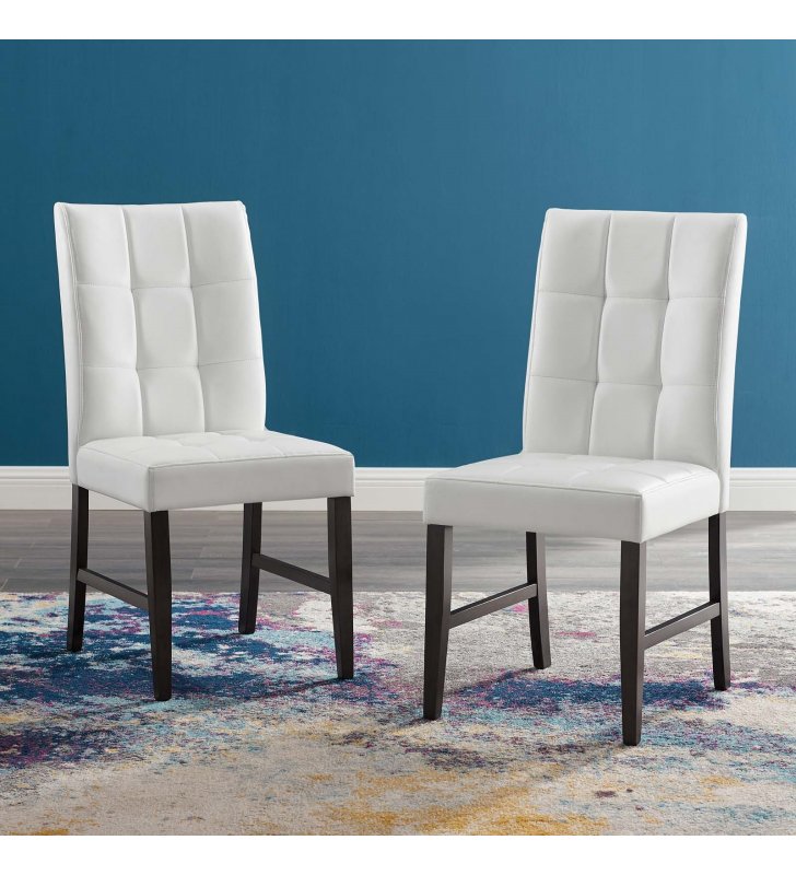 Promulgate Biscuit Tufted Upholstered Faux Leather Dining Side Chair Set of 2 in White - Lexmod