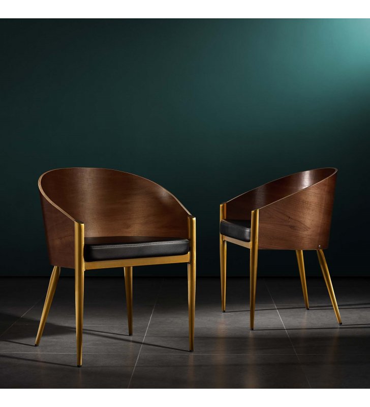 Cooper Faux Leather Dining Armchair in Gold - Lexmod