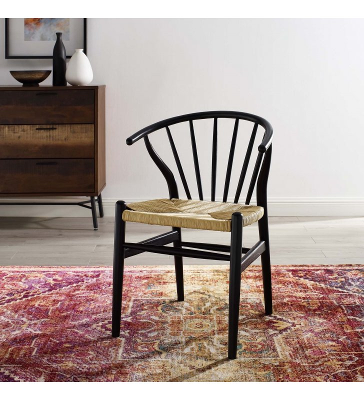 Flourish Spindle Wood Dining Side Chair in Black - Lexmod