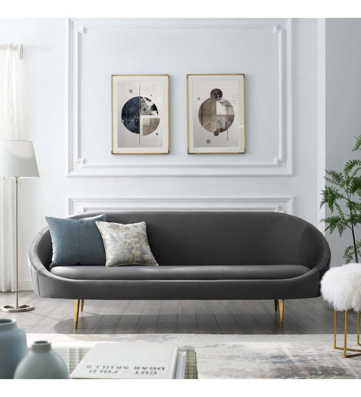 Sublime Vertical Curve Back Performance Velvet Sofa in Gray - Lexmod