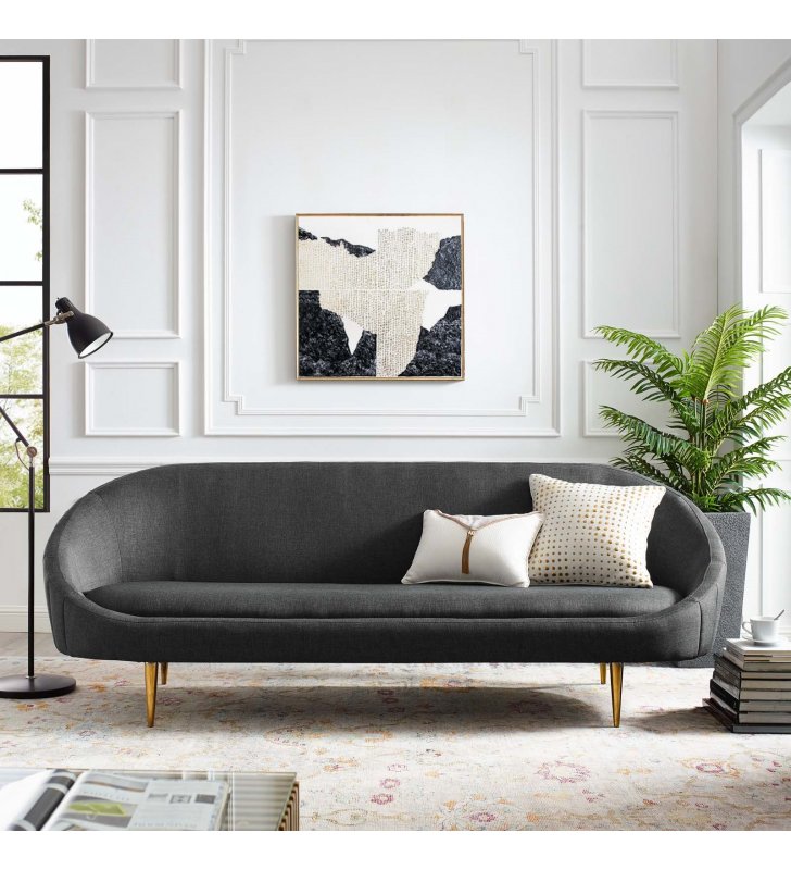 Sublime Vertical Curve Back Fabric Sofa in Gray - Lexmod